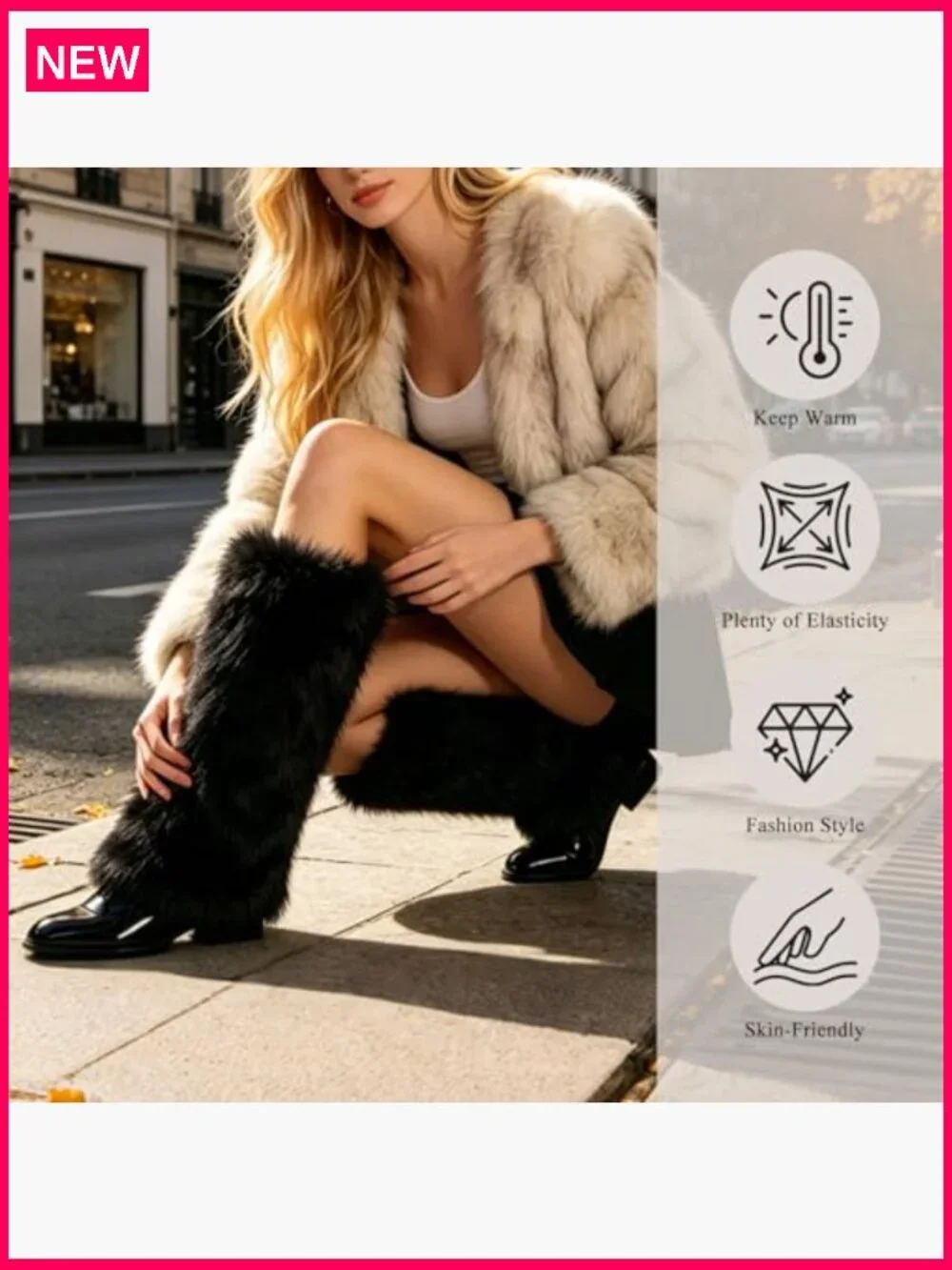 Furry Leg Warmers Faux Fur Fluffy Boot Covers Satin Lining Winter Festival